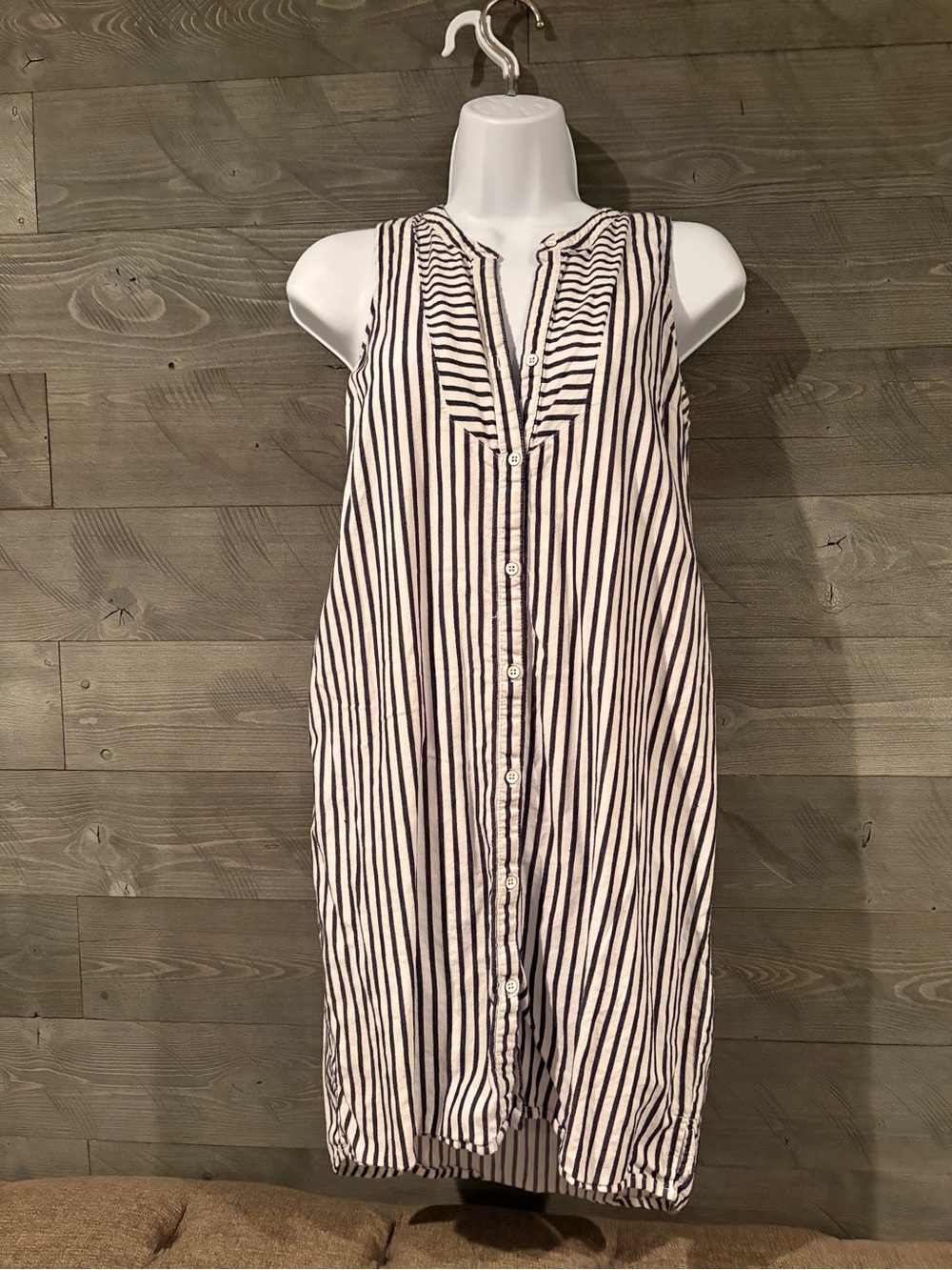 Old Navy Navy and White Striped Sleeveless Button-Front Cover-Up